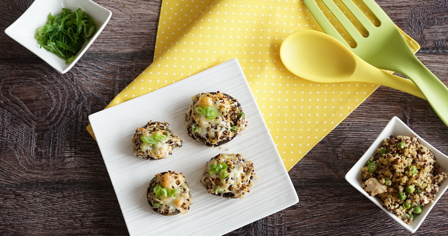 Baked mushrooms filled with chicken quinoa