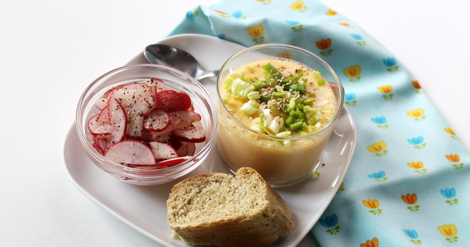 Steamed eggs with radish salad